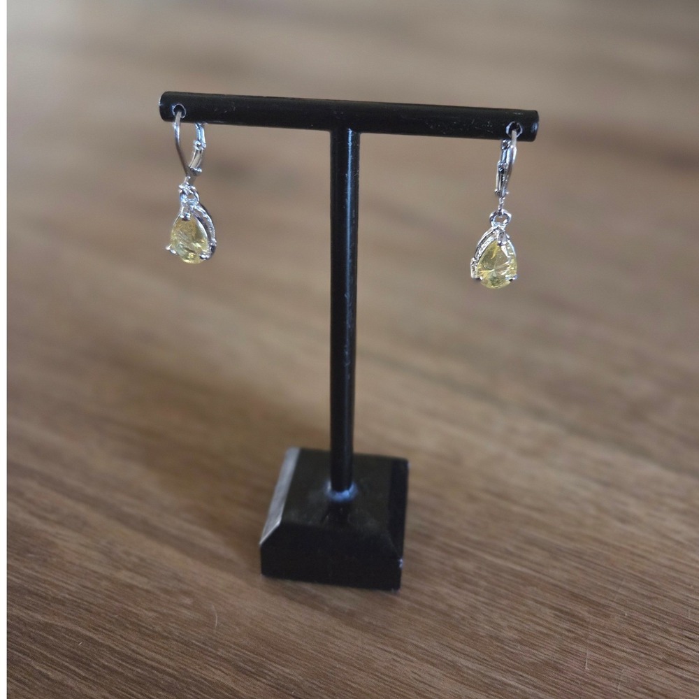 Pale Citrine Teardrop Dangle Earrings Silver Leverback Pear Cut Faceted Stone